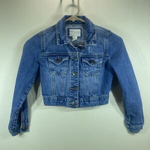 Forever 21 Girls Cropped Jean Jacket Medium Wash Size Small 7-8 (Pit to Pit 14")